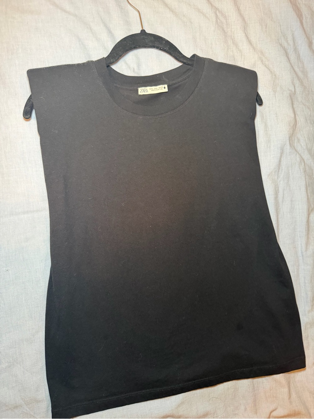 Zara Black Padded-Shoulder Muscle Tee